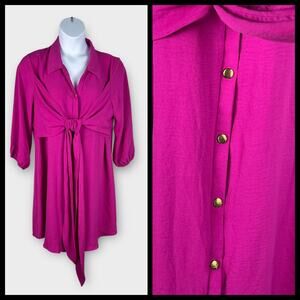 Verxy 3X Womens Pink Short Sleeve Blouse Shirt Dress Tie Front Knee Length